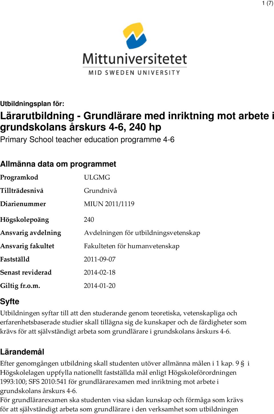 od Tillträdesnivå Diarienumm