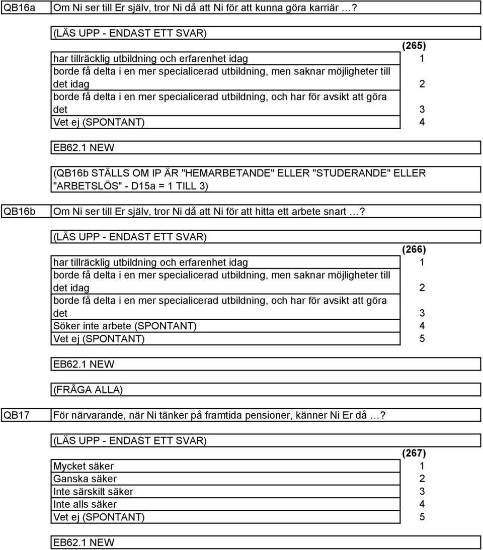 utbildning, och har för avsikt att göra det (6) (QB6b STÄLLS OM IP ÄR "HEMARBETANDE" ELLER "STUDERANDE" ELLER "ARBETSLÖS" - Da = TILL ) QB6b Om Ni ser till Er själv, tror Ni då att Ni för att hitta