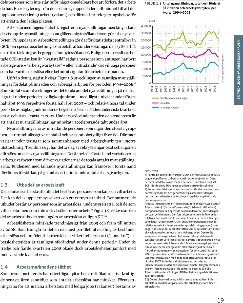 Arbetsförmedlingens statistik registrerar nyanställningar men fångar bara delvis upp de nyanställningar som gäller ombytessökande som gör arbetsgivarbyten.