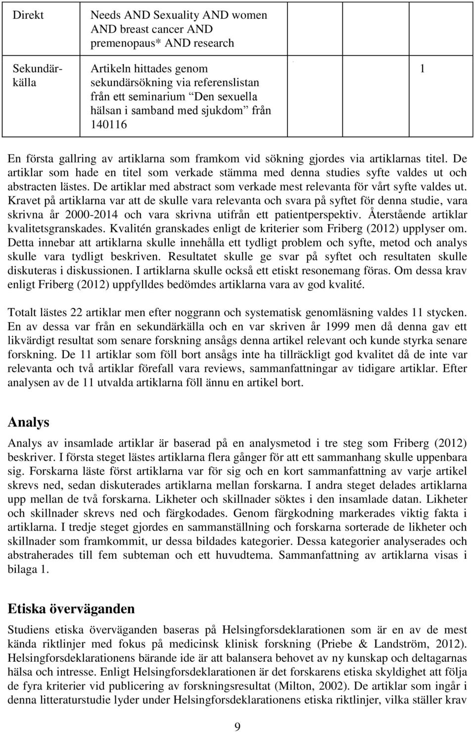 De artiklar som hade en titel som verkade stämma med denna studies syfte valdes ut och abstracten lästes. De artiklar med abstract som verkade mest relevanta för vårt syfte valdes ut.