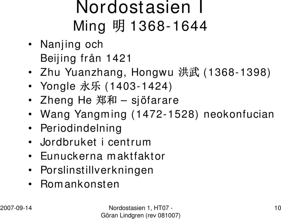 sjöfarare Wang Yangming (1472-1528) neokonfucian Periodindelning