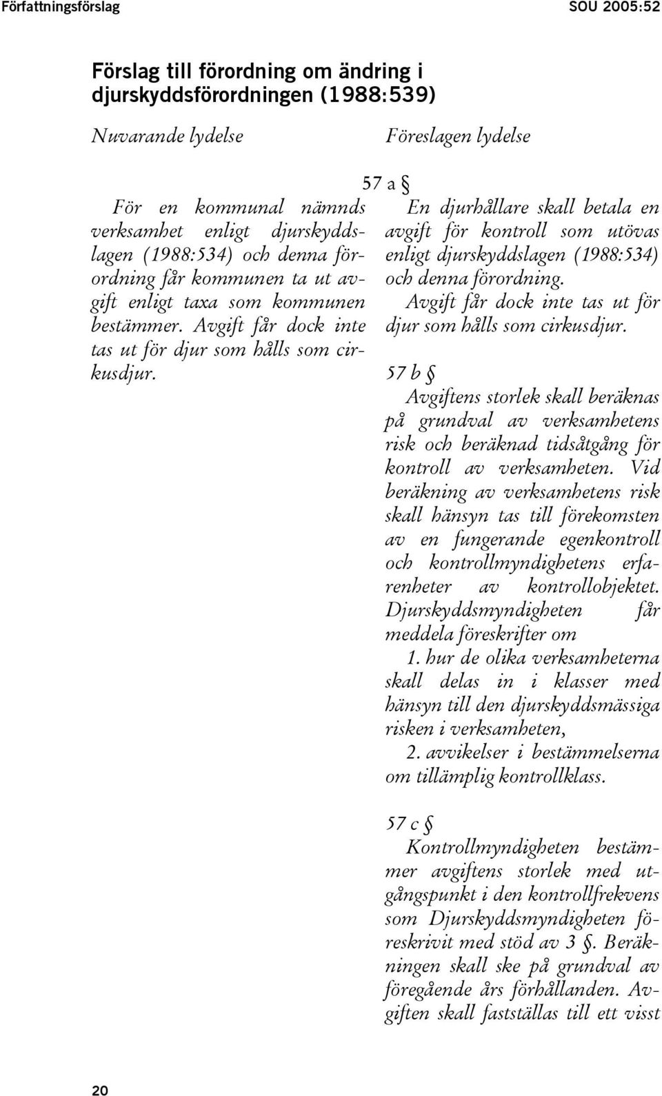 57 a En djurhållare skall betala en avgift för kontroll som utövas enligt djurskyddslagen (1988:534) och denna förordning. Avgift får dock inte tas ut för djur som hålls som cirkusdjur.