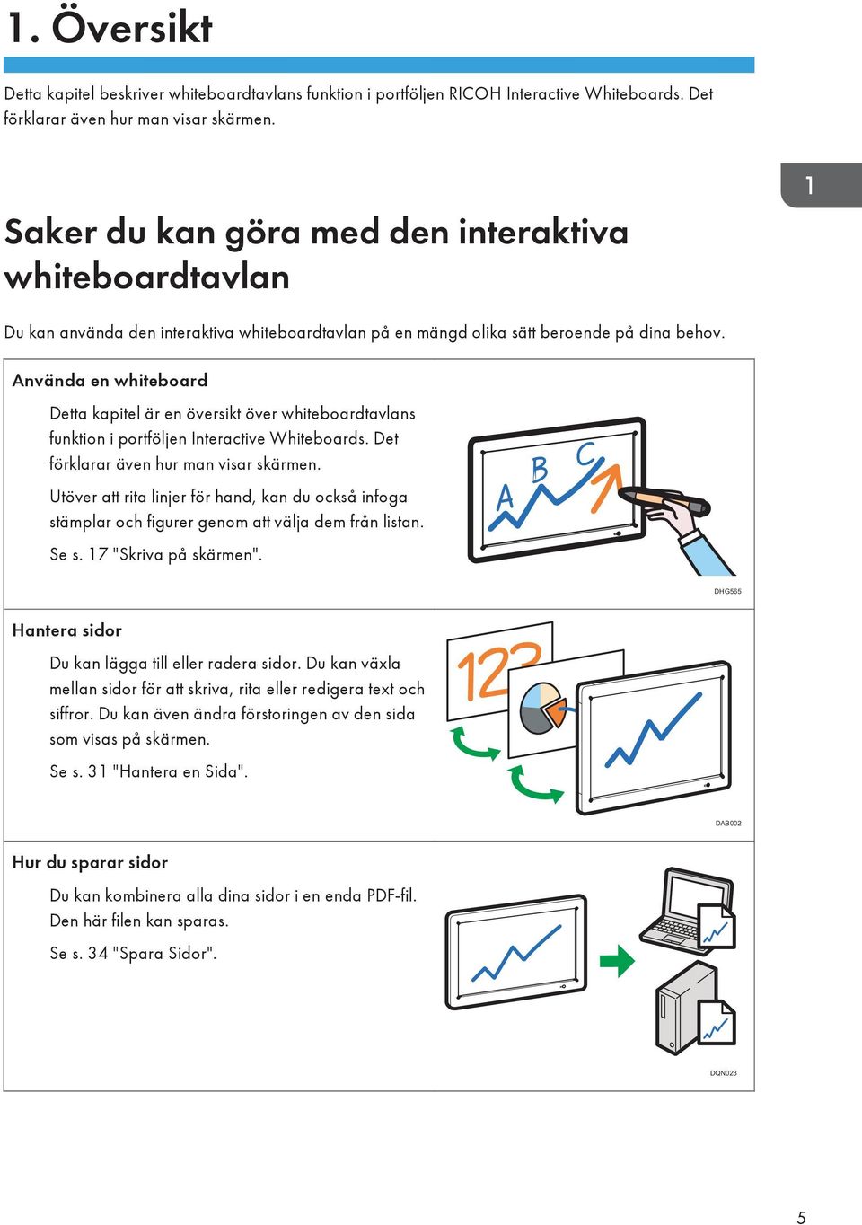 Använda en whiteboard Detta kapitel är en översikt över whiteboardtavlans funktion i portföljen Interactive Whiteboards. Det förklarar även hur man visar skärmen.