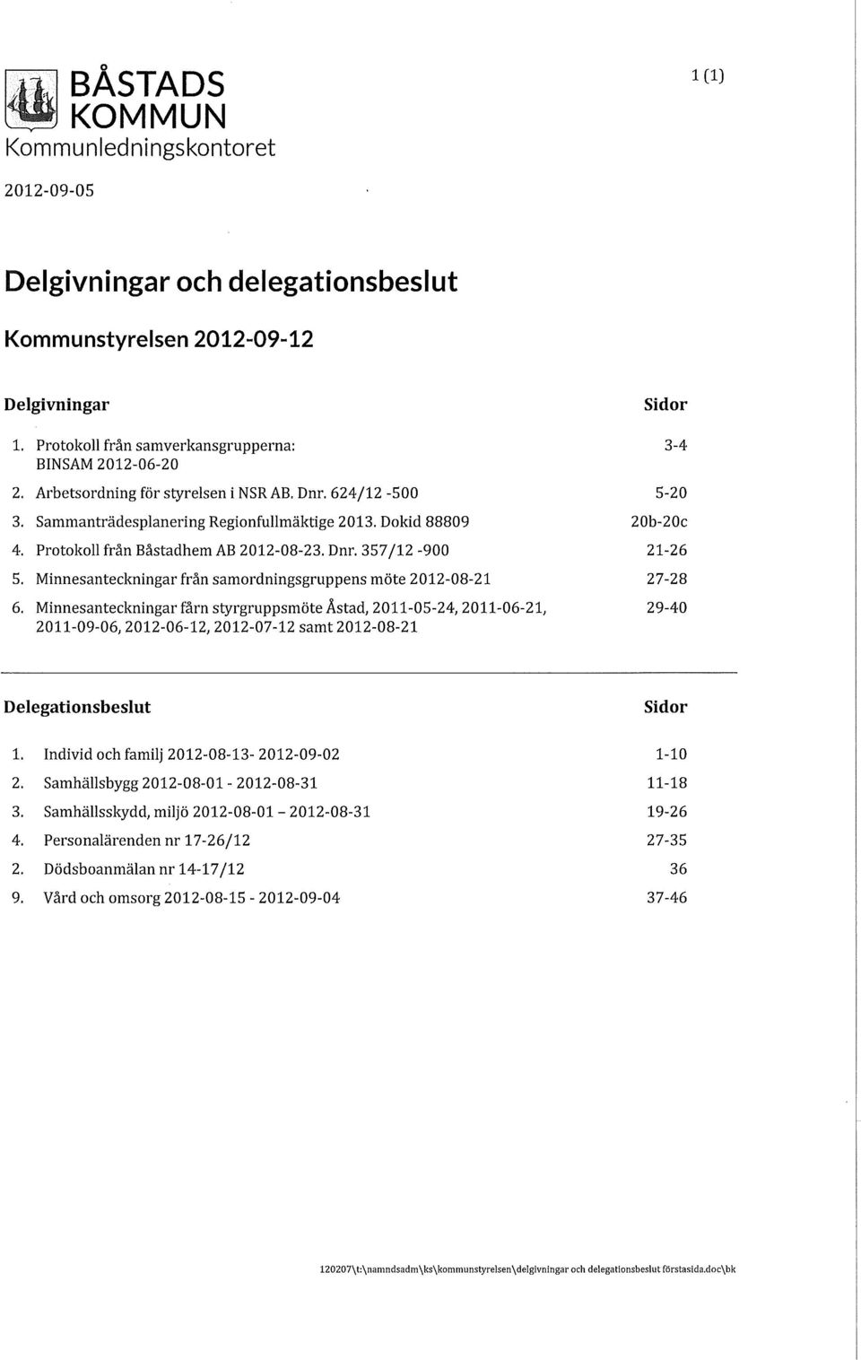 Minnesanteckningar från samordningsgruppens möte 2012-08-21 27-28 6.