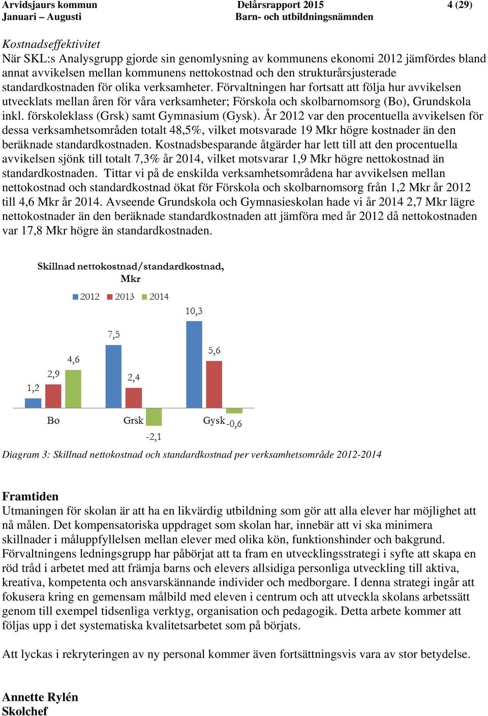 Förvaltningen har fortsatt att följa hur avvikelsen utvecklats mellan åren för våra verksamheter; Förskola och skolbarnomsorg (Bo), Grundskola inkl. förskoleklass (Grsk) samt Gymnasium (Gysk).