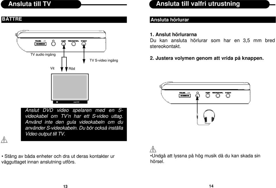 Vit Röd Anslut DVD video spelaren med en S- videokabel om TV n har ett S-video uttag.