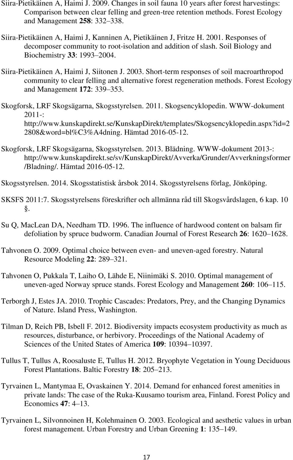 Soil Biology and Biochemistry 33: 1993 2004. Siira-Pietikäinen A, Haimi J, Siitonen J. 2003.