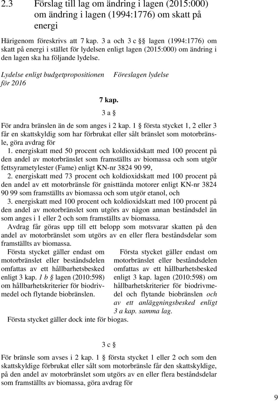 Lydelse enligt budgetpropositionen för 2016 Föreslagen lydelse 7 kap. 3 a För andra bränslen än de som anges i 2 kap.