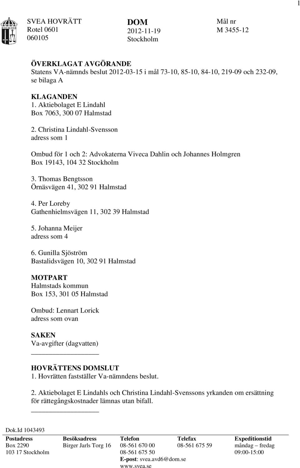 Thomas Bengtsson Örnäsvägen 41, 302 91 Halmstad 4. Per Loreby Gathenhielmsvägen 11, 302 39 Halmstad 5. Johanna Meijer adress som 4 6.