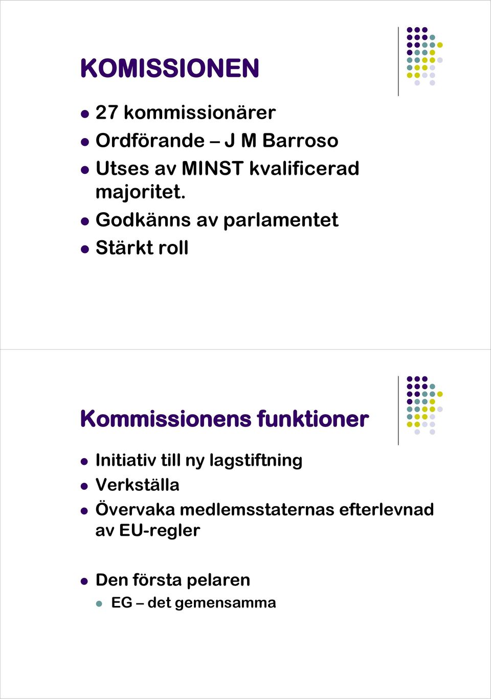 Godkänns av parlamentet Stärkt roll Kommissionens funktioner Initiativ