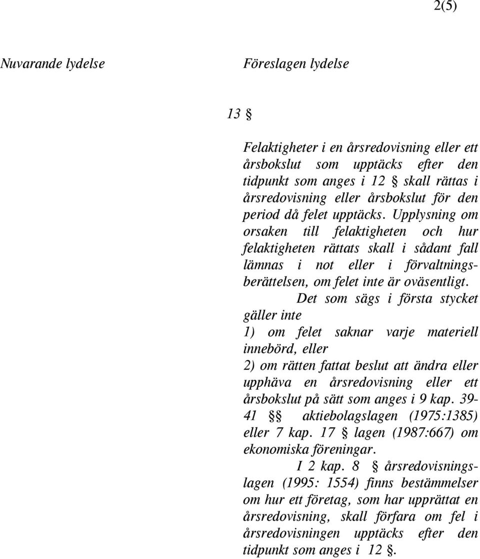 Det som sägs i första stycket gäller inte 1) om felet saknar varje materiell innebörd, eller 2) om rätten fattat beslut att ändra eller upphäva en årsredovisning eller ett årsbokslut på sätt som