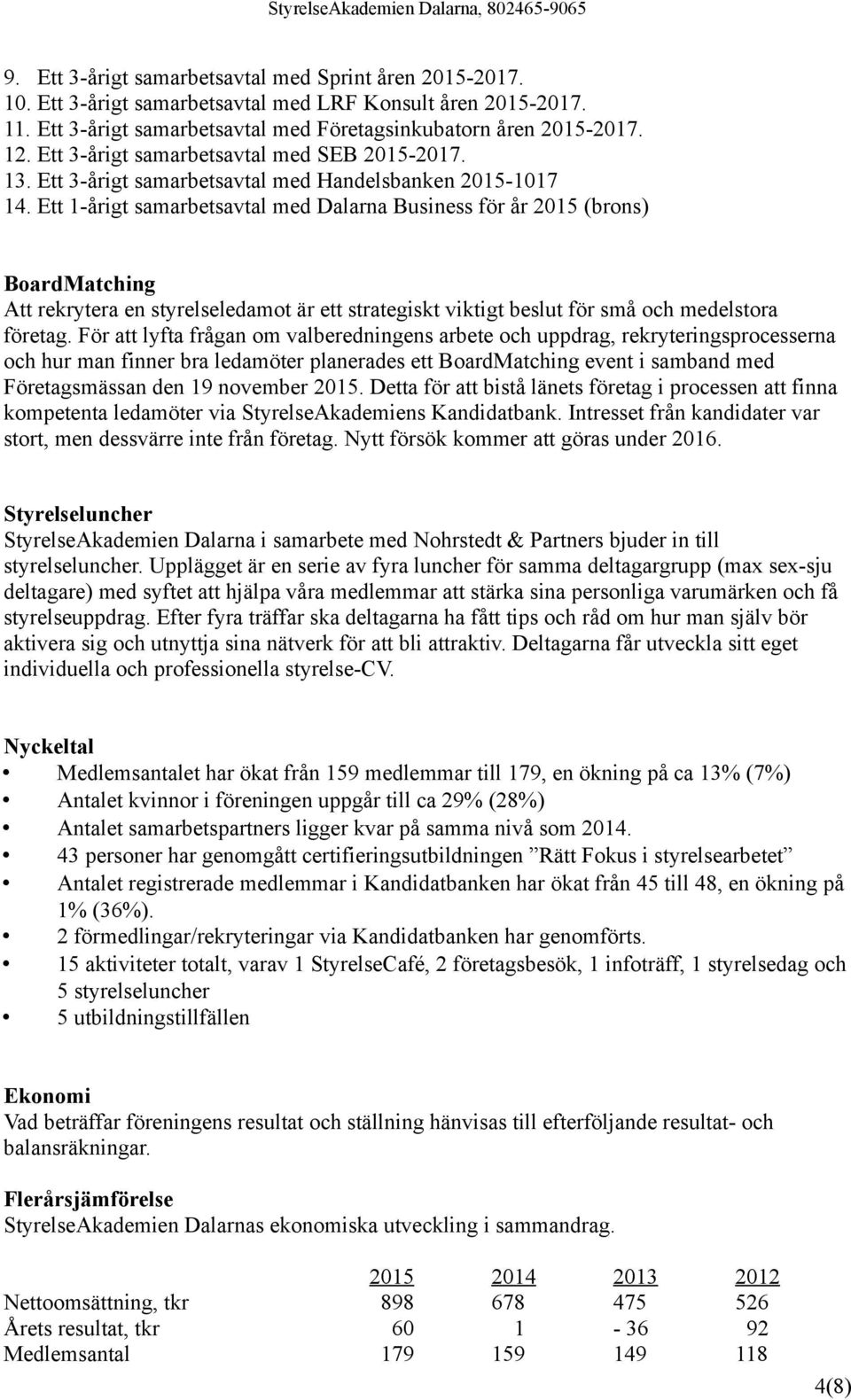 Ett 1-årigt samarbetsavtal med Dalarna Business för år 2015 (brons) BoardMatching Att rekrytera en styrelseledamot är ett strategiskt viktigt beslut för små och medelstora företag.