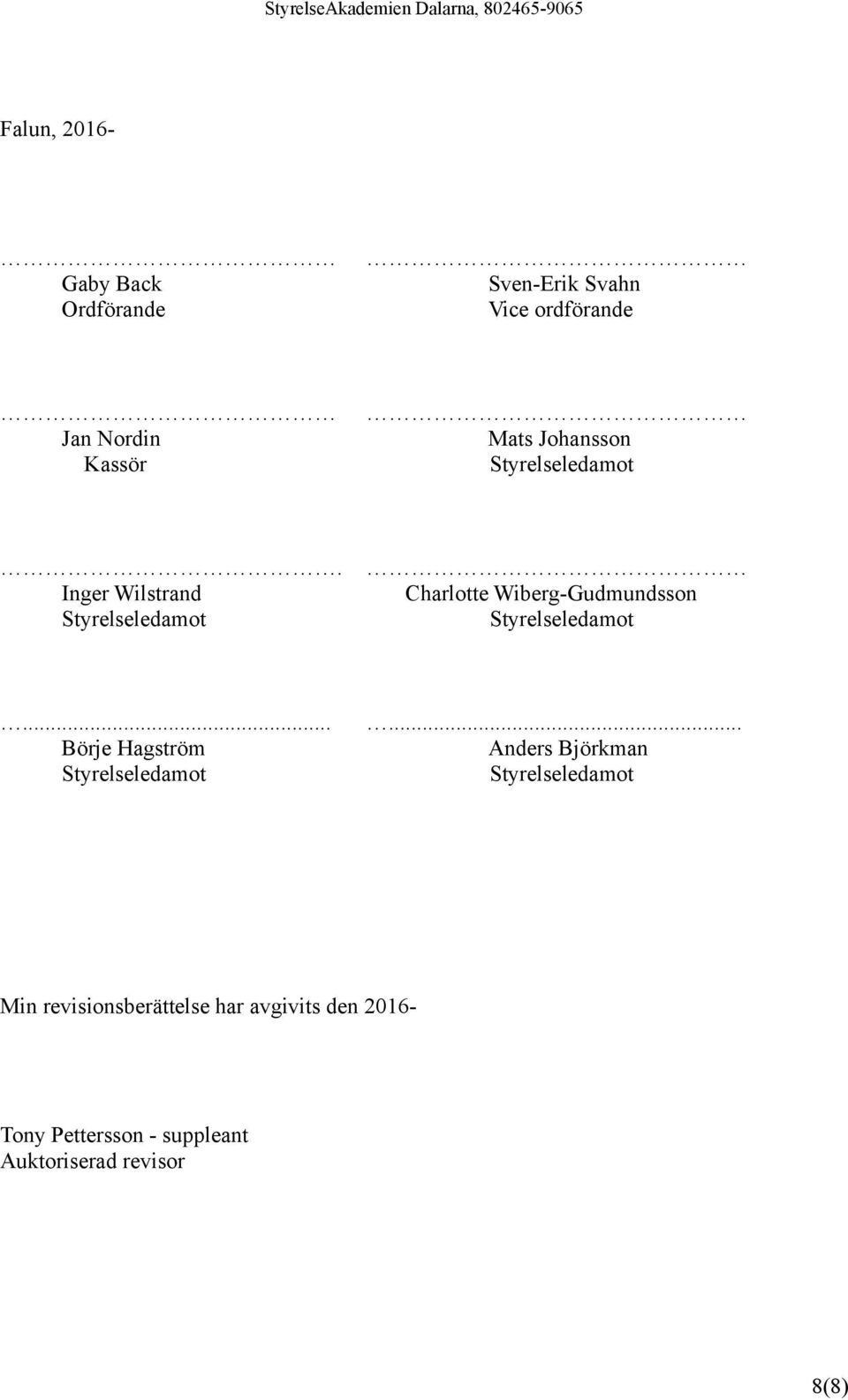 Inger Wilstrand Charlotte Wiberg-Gudmundsson Styrelseledamot Styrelseledamot.