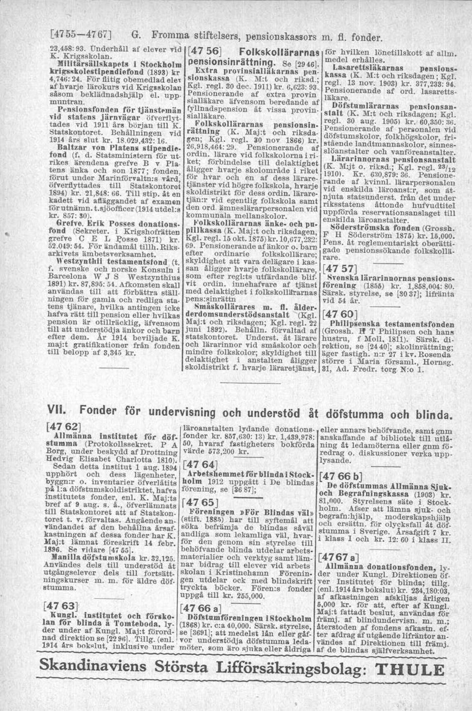 För flitig obemedlad elev stonskassa (K. M:t och r-ikad.; regi. 13 nov. 1903) kr. 377,233:94. af hvarje lärokurs vid Krigsskolan Kgl. ~egl. 30 dec. 1911)kr. 6,623.~3.. Pensionerande af ord. lasaretts.