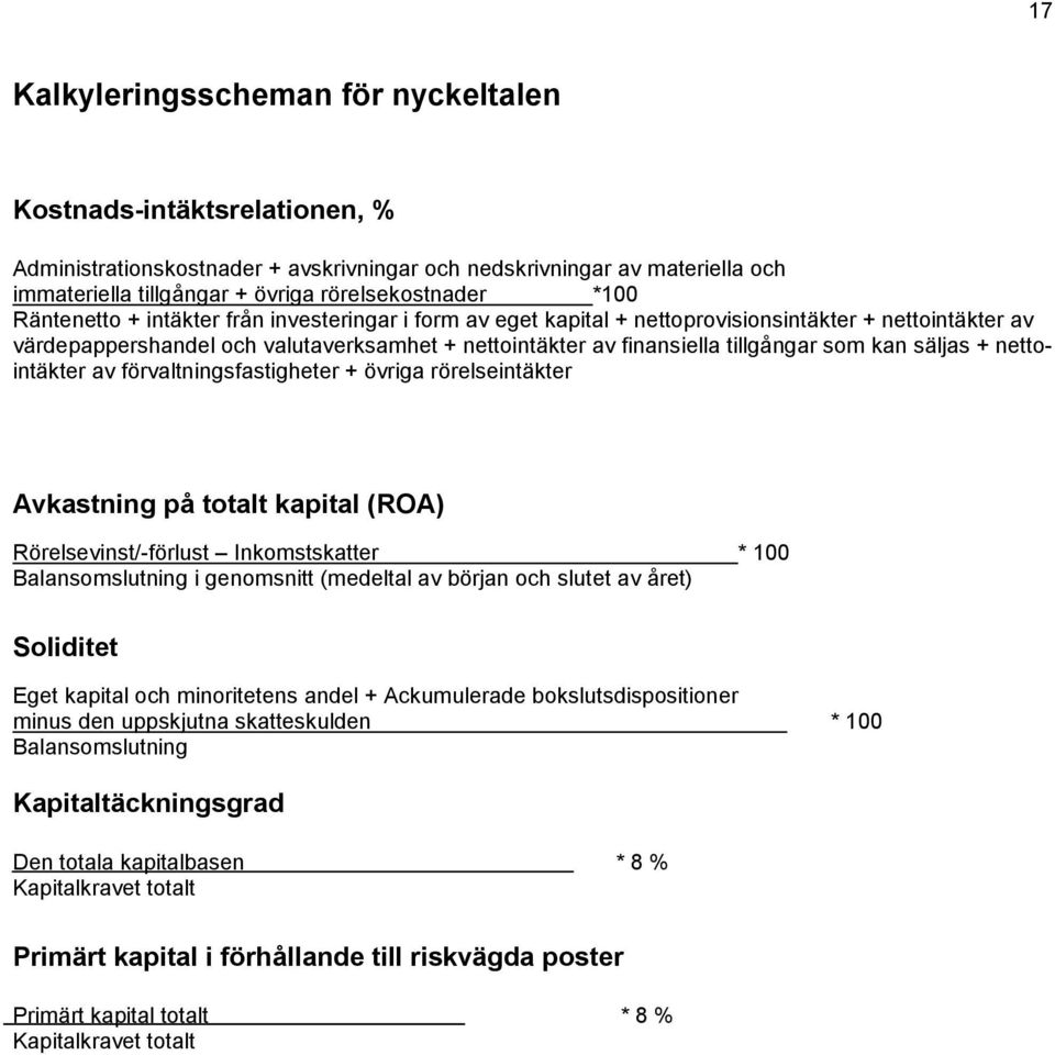 kan säljas + nettointäkter av förvaltningsfastigheter + övriga rörelseintäkter Avkastning på totalt kapital (ROA) Rörelsevinst/-förlust Inkomstskatter * 100 Balansomslutning i genomsnitt (medeltal av