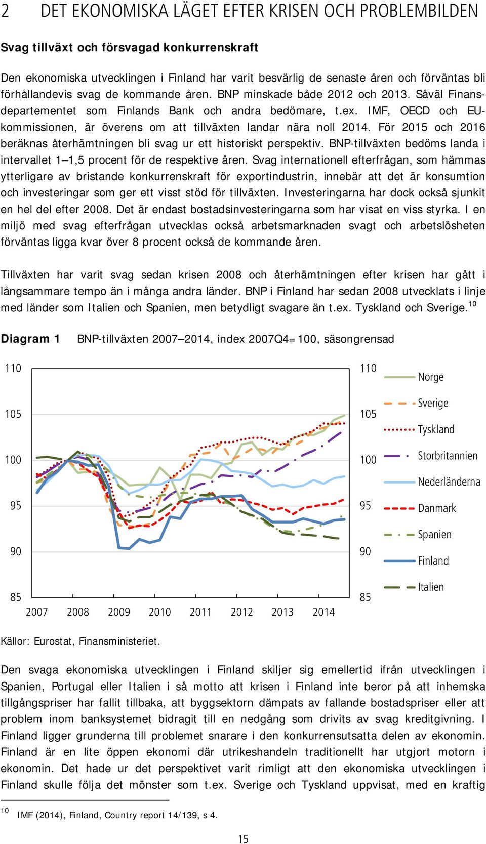 IMF, OECD och EUkommissionen, är överens om att tillväxten landar nära noll 2014. För 2015 och 2016 beräknas återhämtningen bli svag ur ett historiskt perspektiv.