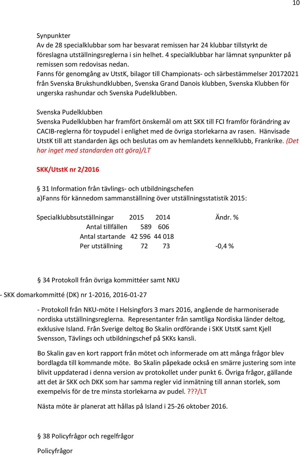 Fanns för genomgång av UtstK, bilagor till Championats- och särbestämmelser 20172021 från Svenska Brukshundklubben, Svenska Grand Danois klubben, Svenska Klubben för ungerska rashundar och Svenska