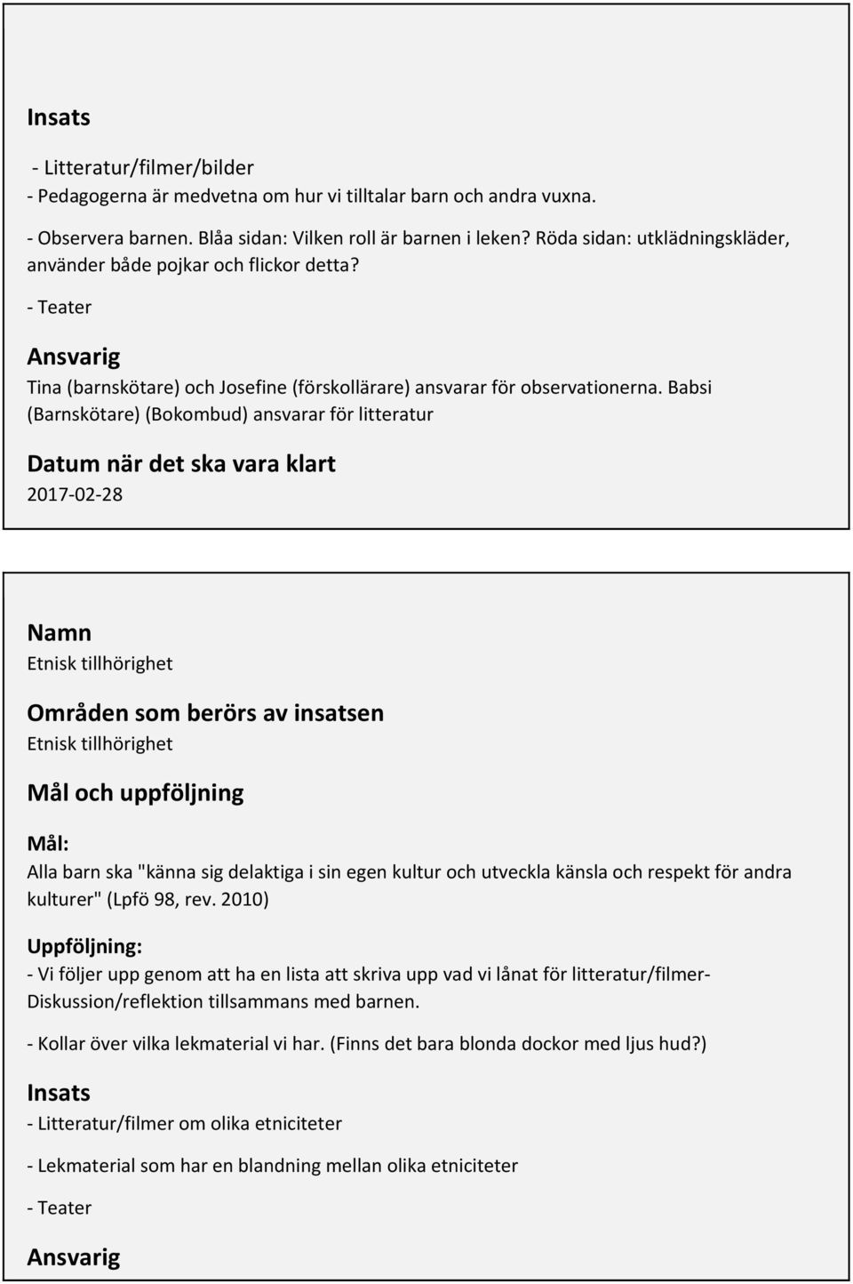 Babsi (Barnskötare) (Bokombud) ansvarar för litteratur Etnisk tillhörighet Områden som berörs av insatsen Etnisk tillhörighet Alla barn ska "känna sig delaktiga i sin egen kultur och utveckla känsla