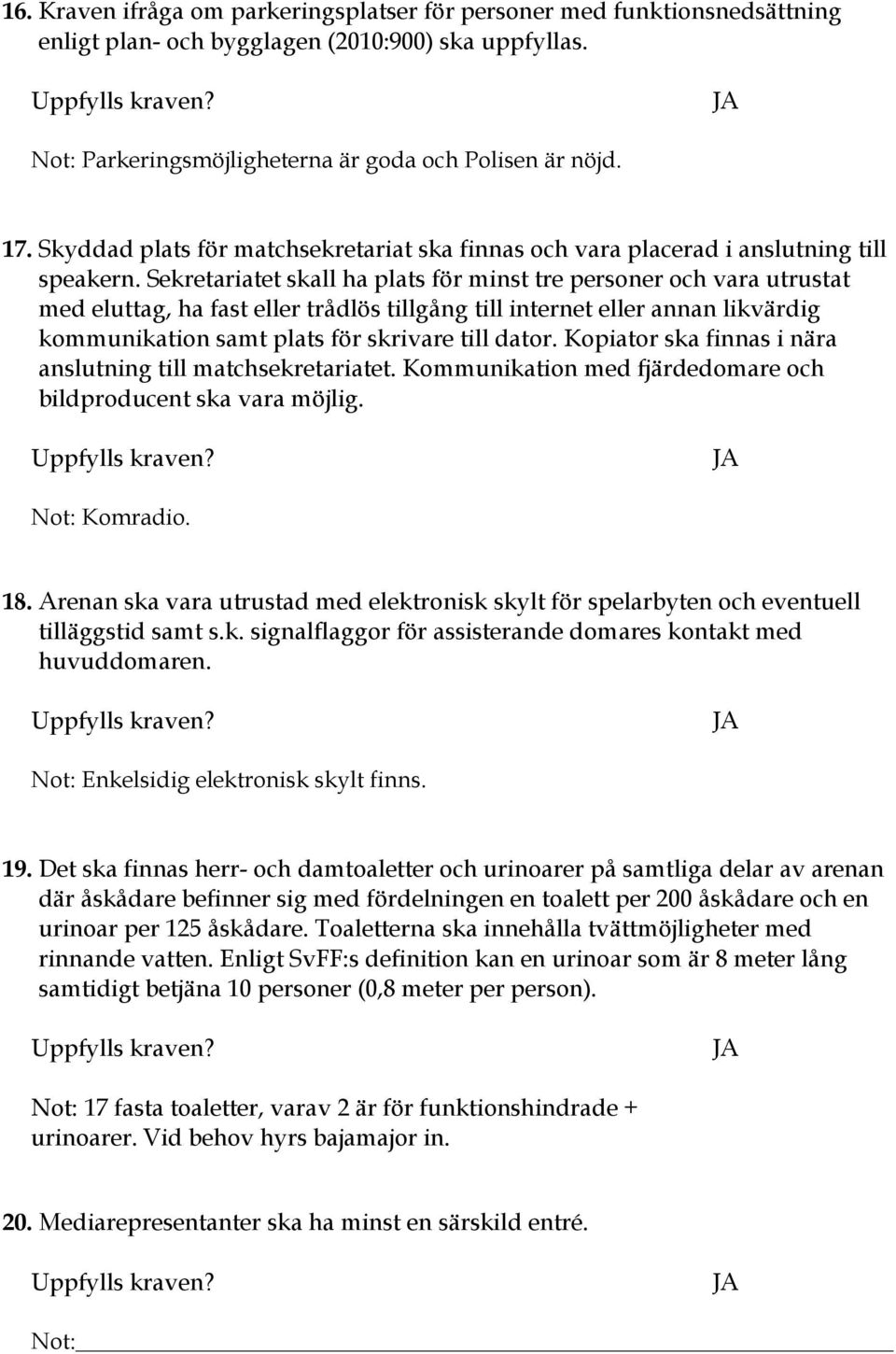 Sekretariatet skall ha plats för minst tre personer och vara utrustat med eluttag, ha fast eller trådlös tillgång till internet eller annan likvärdig kommunikation samt plats för skrivare till dator.