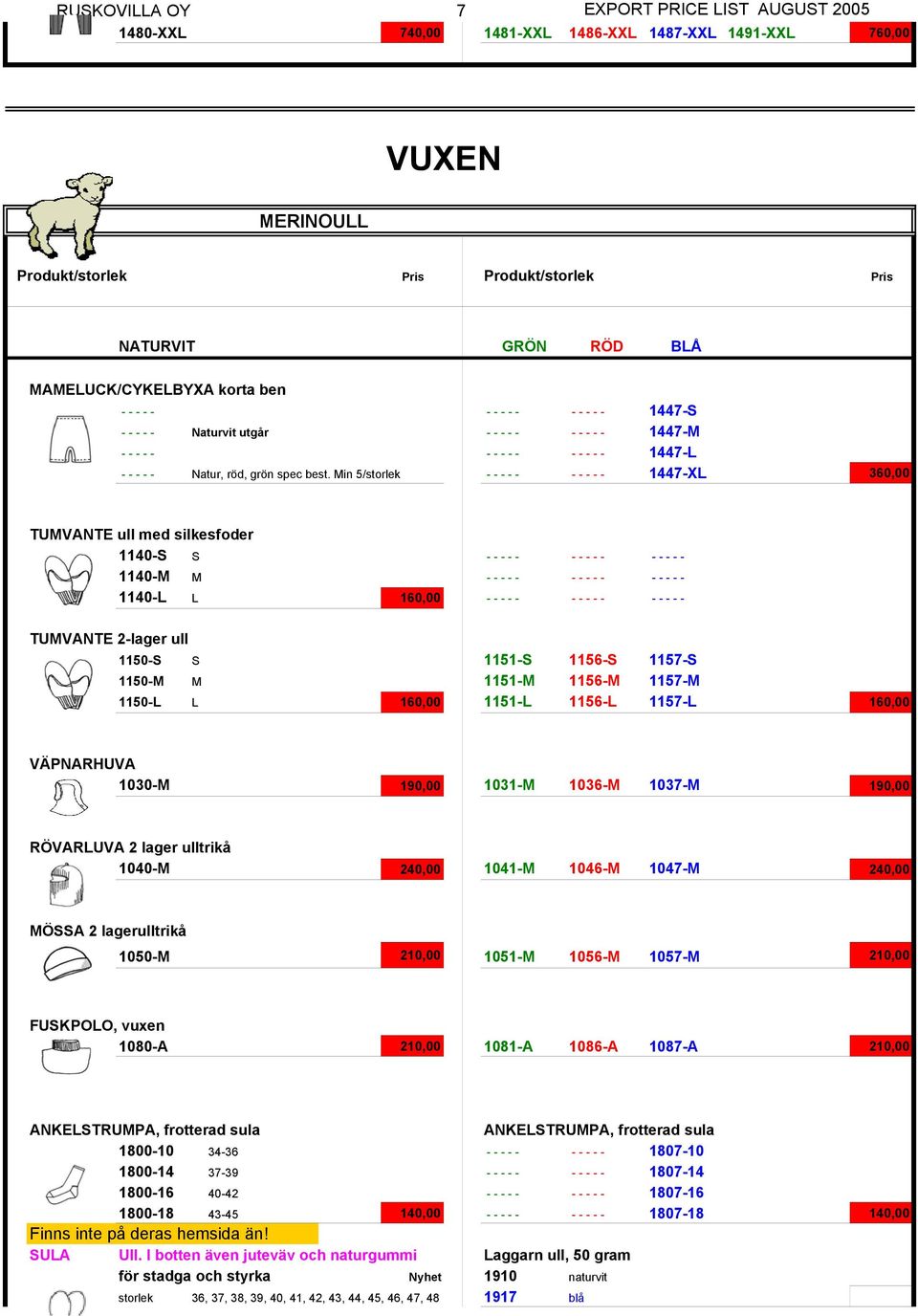 Min 5/storlek - - - - - - - - - - 1447-XL 360,00 TUMVANTE ull med silkesfoder 1140-S S - - - - - - - - - - - - - - - 1140-M M - - - - - - - - - - - - - - - 1140-L L 160,00 - - - - - - - - - - - - - -