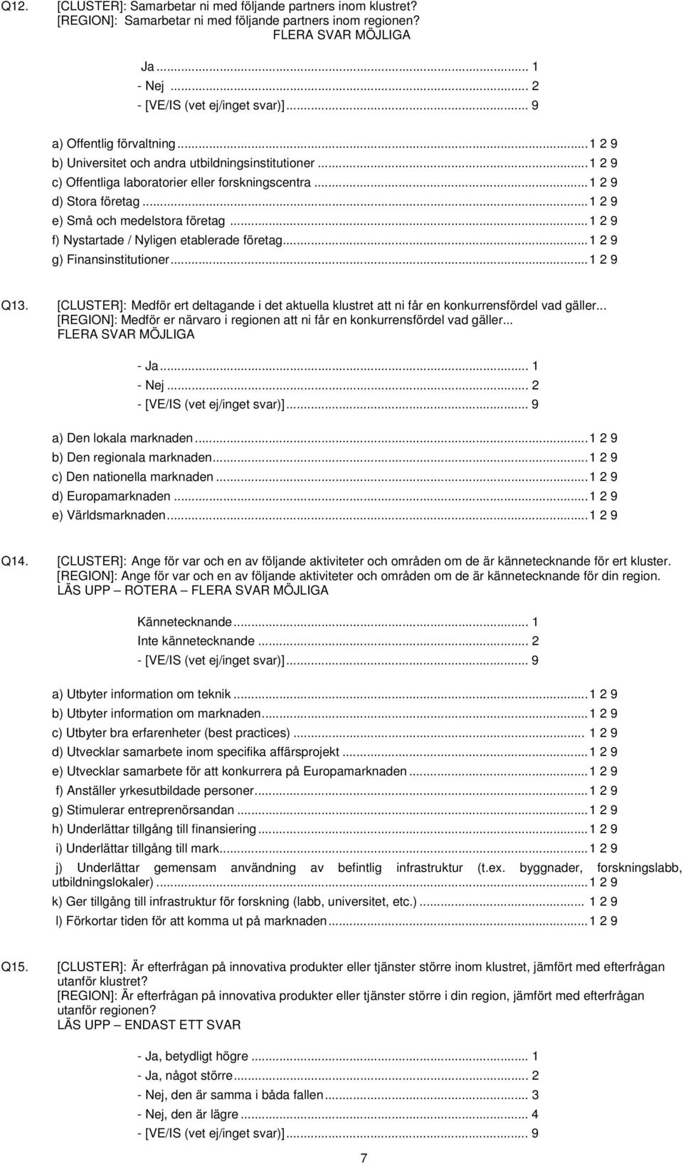 ..1 2 9 f) Nystartade / Nyligen etablerade företag...1 2 9 g) Finansinstitutioner...1 2 9 Q13. [CLUSTER]: Medför ert deltagande i det aktuella klustret att ni får en konkurrensfördel vad gäller.