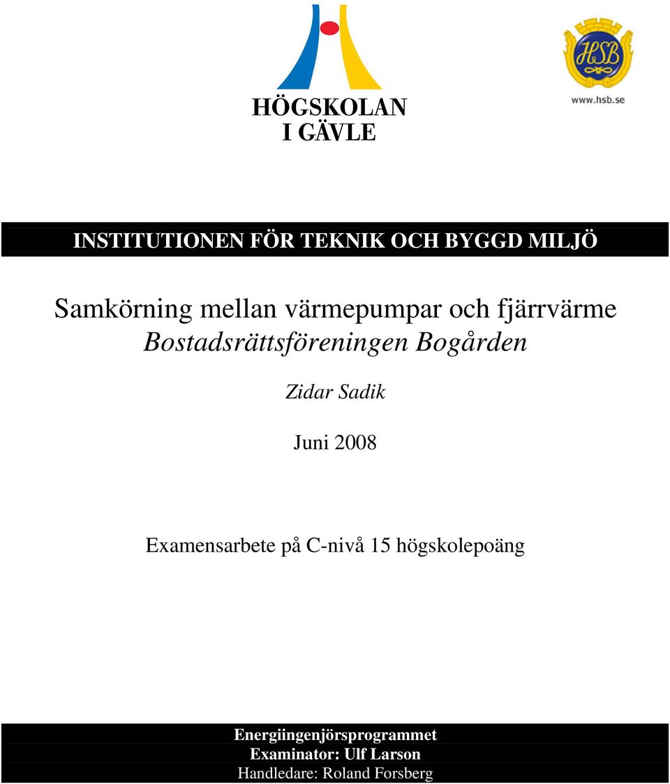Sadik Juni 2008 Examensarbete på C-nivå 15 högskolepoäng