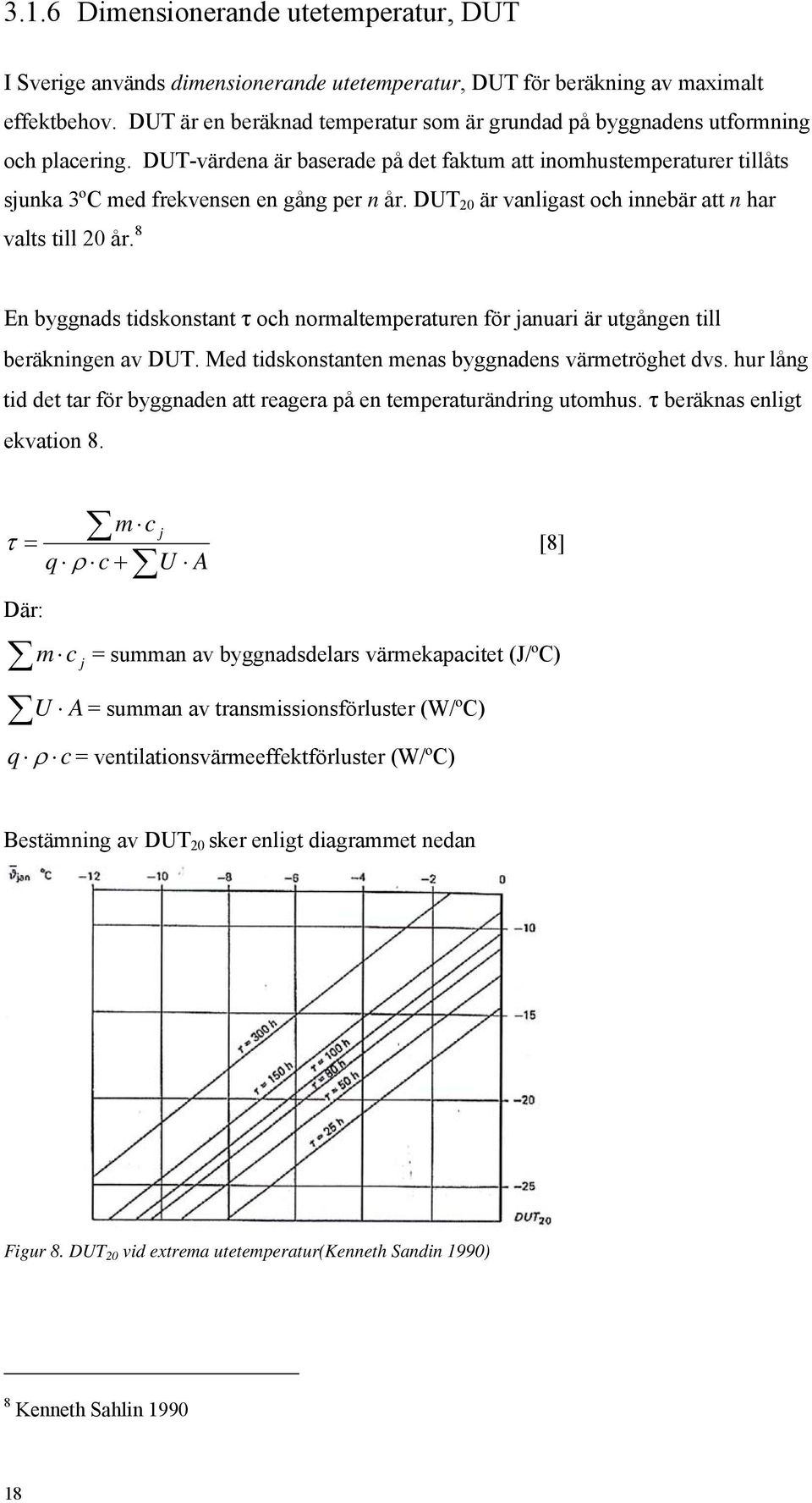 DUT 20 är vanligast och innebär att n har valts till 20 år. 8 En byggnads tidskonstant τ och normaltemperaturen för januari är utgången till beräkningen av DUT.