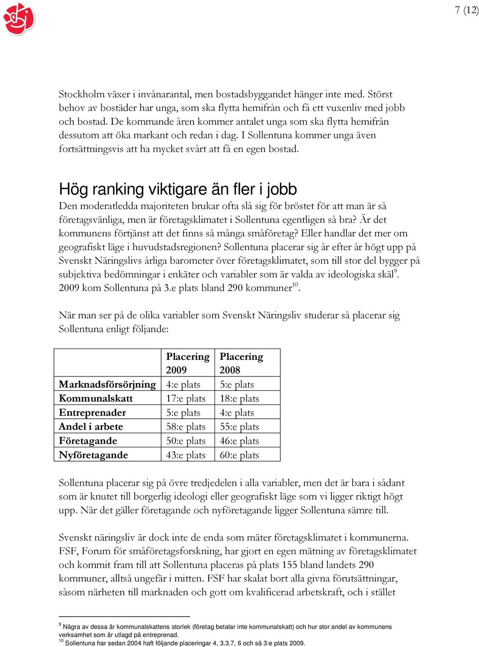 Hög ranking viktigare än fler i jobb Den moderatledda majoriteten brukar ofta slå sig för bröstet för att man är så företagsvänliga, men är företagsklimatet i Sollentuna egentligen så bra?