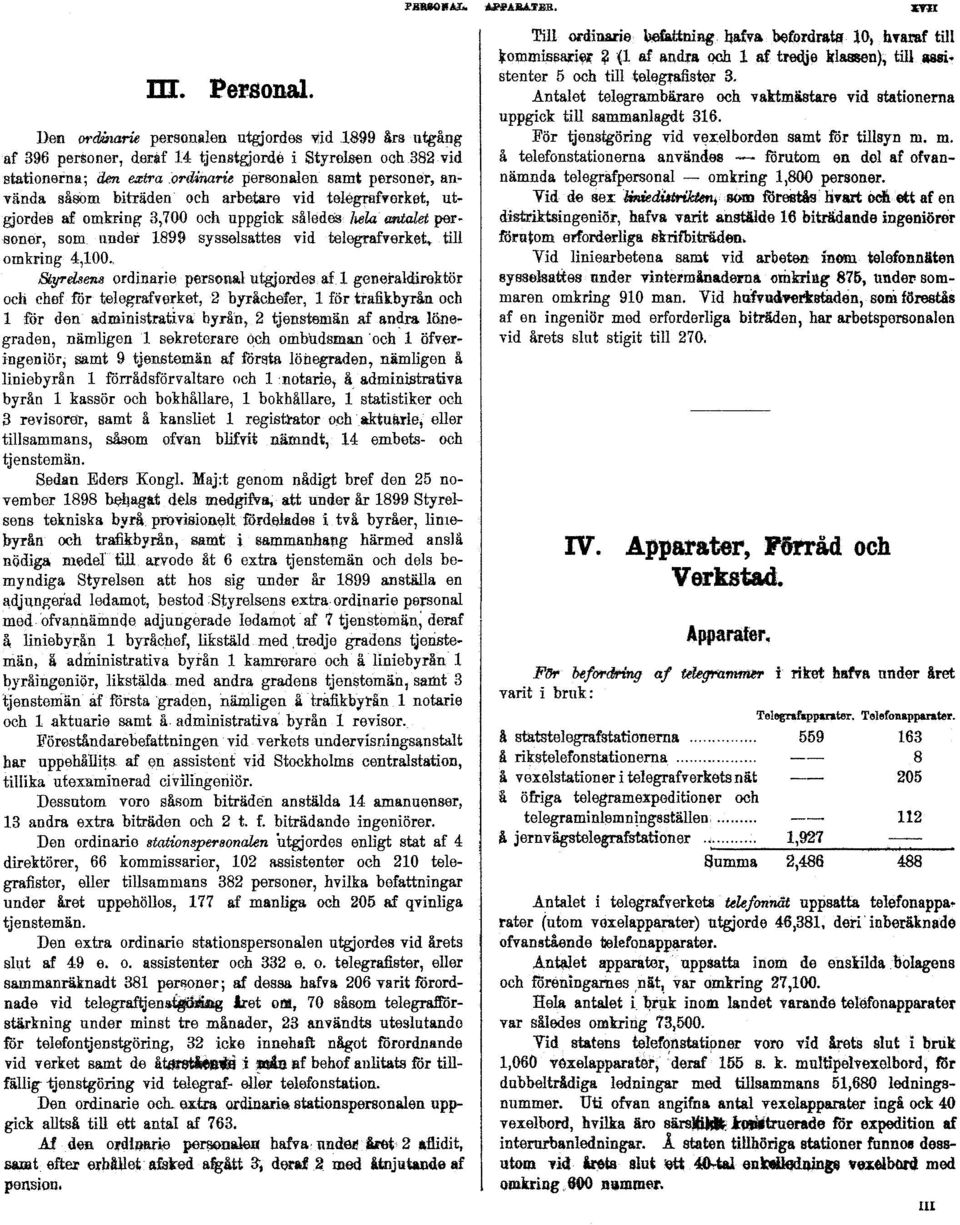 biträden och arbetare vid telegrafverket, utgjordes af omkring 3,700 och uppgick således fola antalet persöner, som. under 1890 sysselsattes vid telegrafverket, till omkring 4,100.