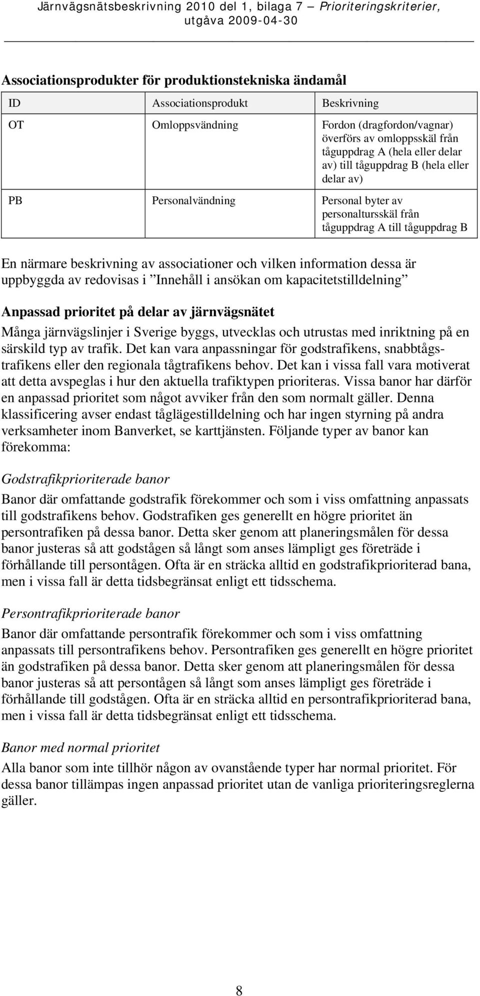 är uppbyggda av redovisas i Innehåll i ansökan om kapacitetstilldelning Anpassad prioritet på delar av järnvägsnätet Många järnvägslinjer i Sverige byggs, utvecklas och utrustas med inriktning på en