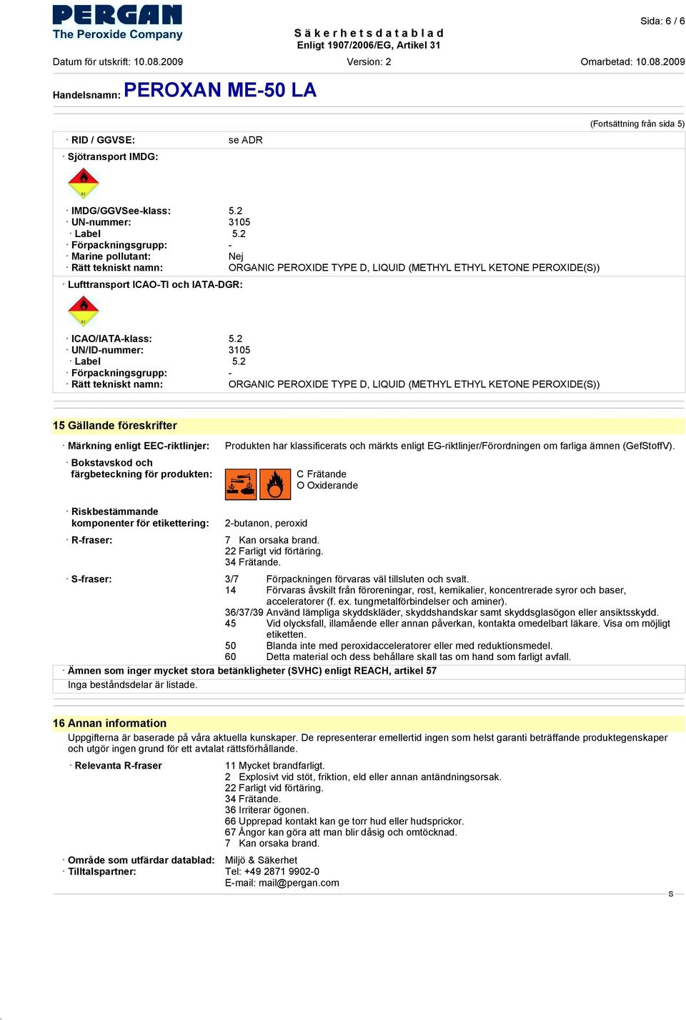 2 UN/ID-nummer: 3105 Label 5.