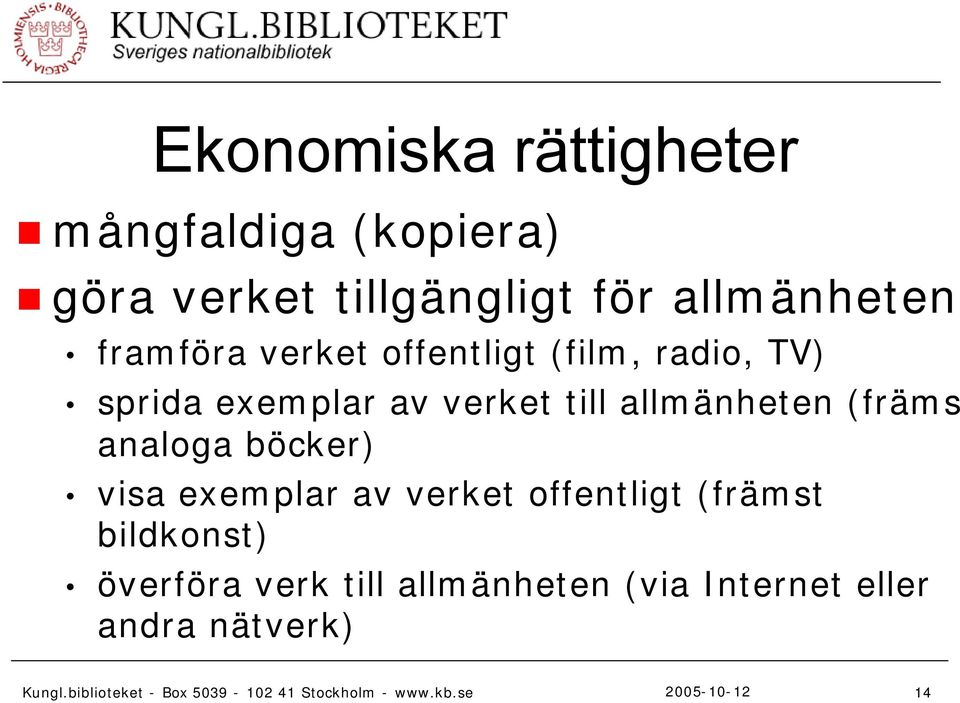 verket till allmänheten (främst analoga böcker) visa exemplar av verket