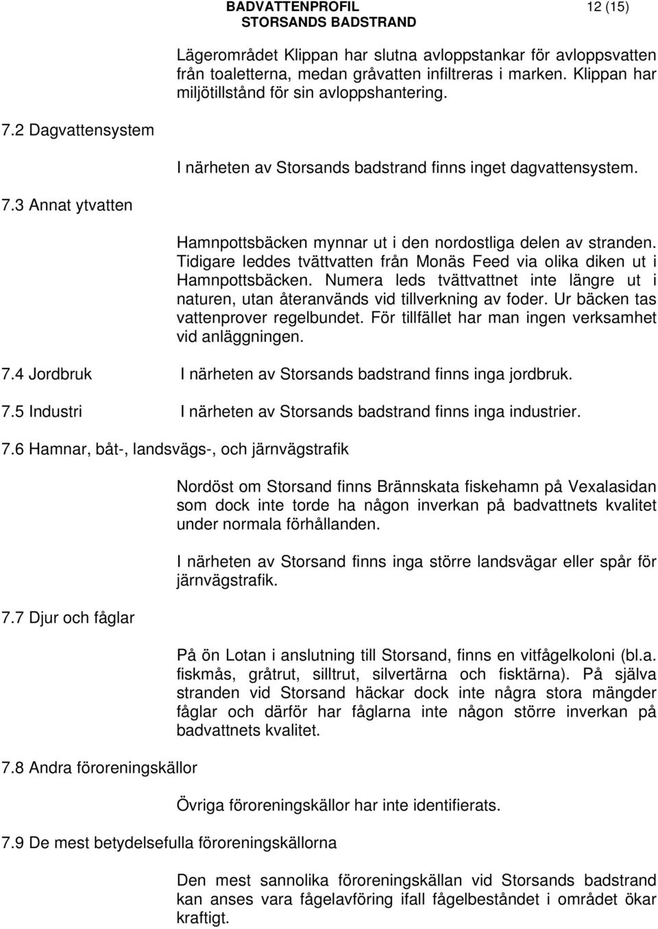 Tidigare leddes tvättvatten från Monäs Feed via olika diken ut i Hamnpottsbäcken. Numera leds tvättvattnet inte längre ut i naturen, utan återanvänds vid tillverkning av foder.