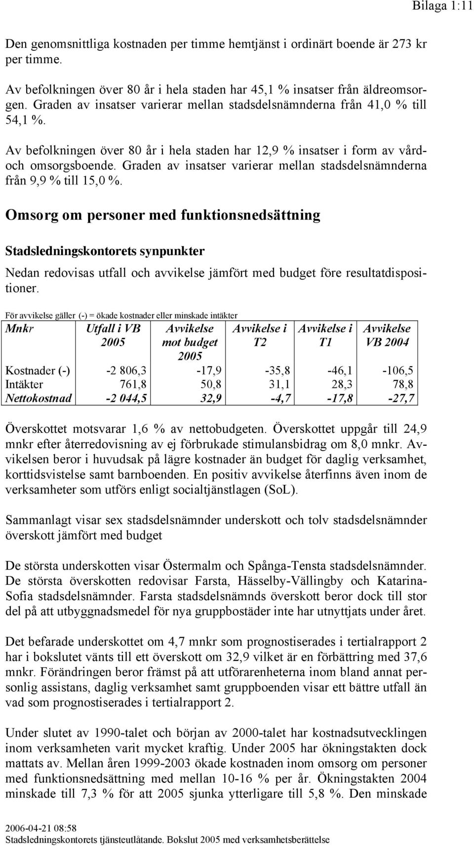 Graden av insatser varierar mellan stadsdelsnämnderna från 9,9 % till 15,0 %.