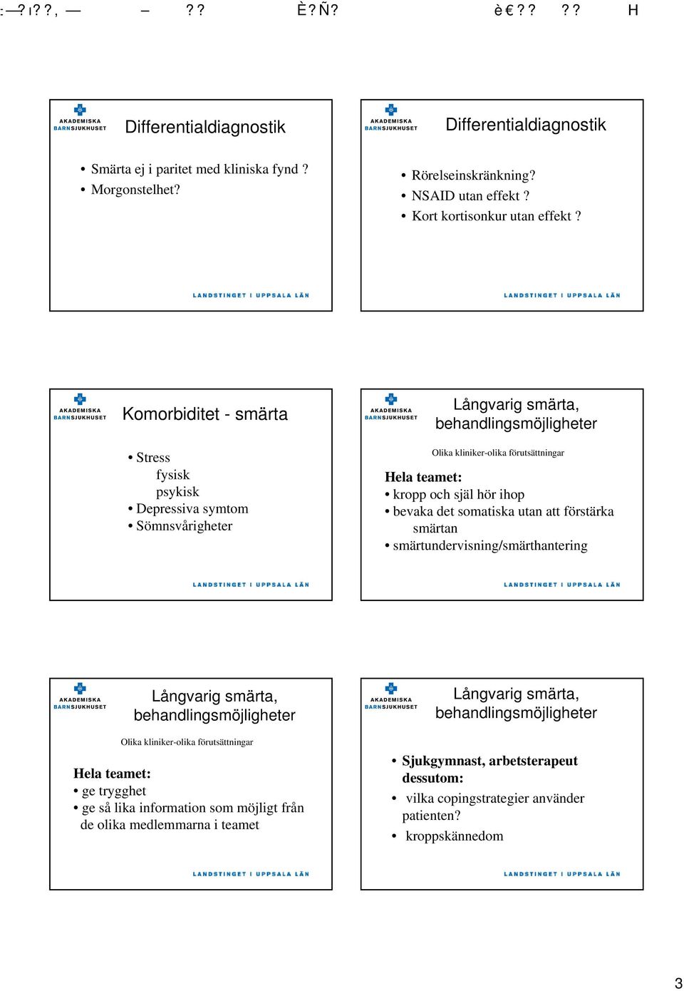 Komorbiditet - smärta Stress fysisk psykisk Depressiva symtom Sömnsvårigheter Olika kliniker-olika förutsättningar Hela teamet: kropp och själ hör