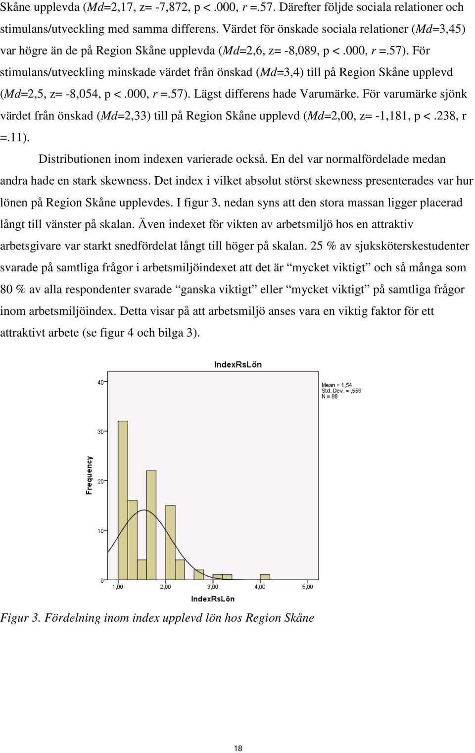 För stimulans/utveckling minskade värdet från önskad (Md=3,4) till på Regin Skåne upplevd (Md=2,5, z= -8,054, p <.000, r =.57). Lägst differens hade Varumärke.