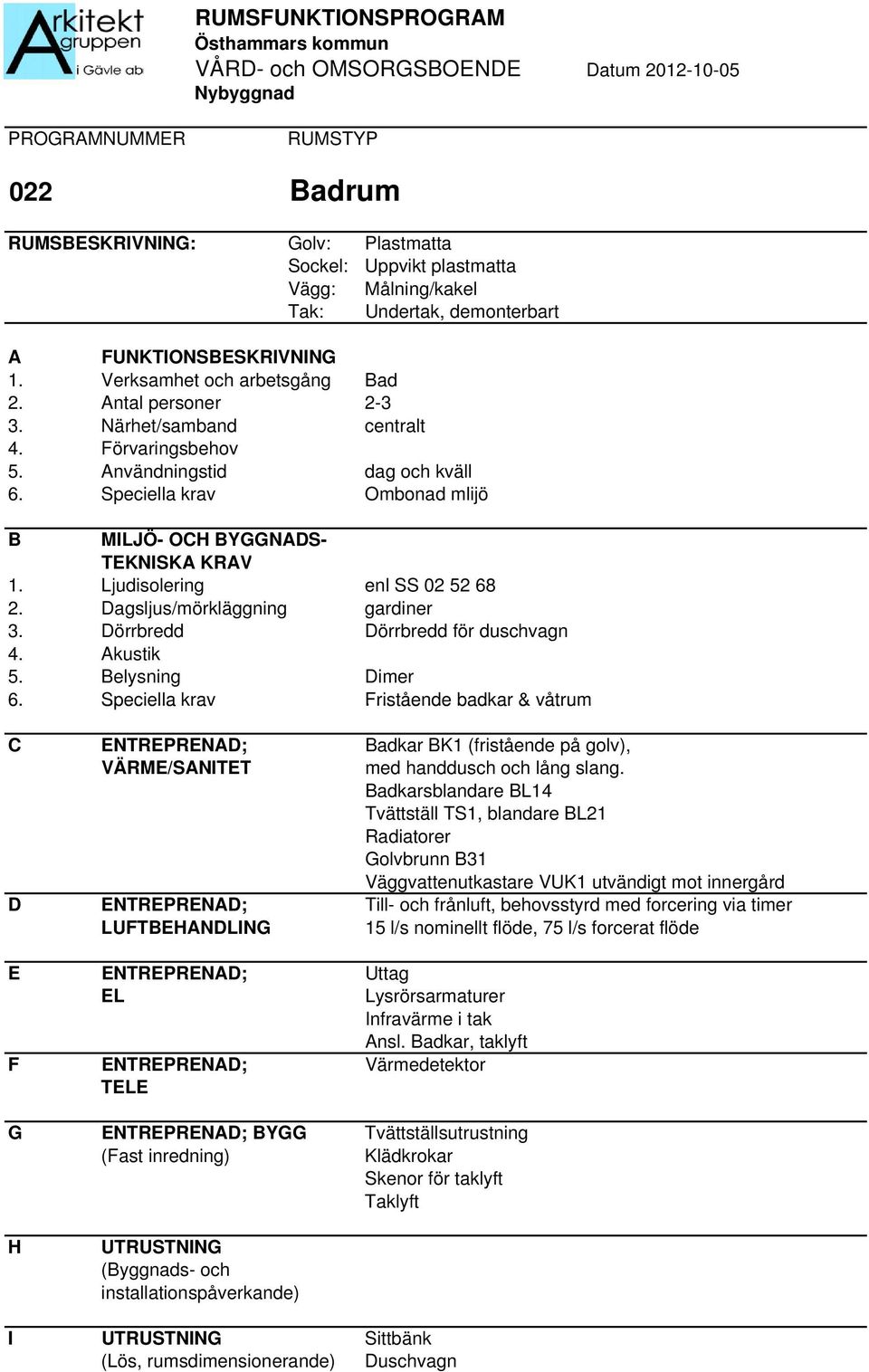 elysning Dimer Fristående badkar & våtrum C ENTREPRENAD; adkar K1 (fristående på golv), med handdusch och lång slang.