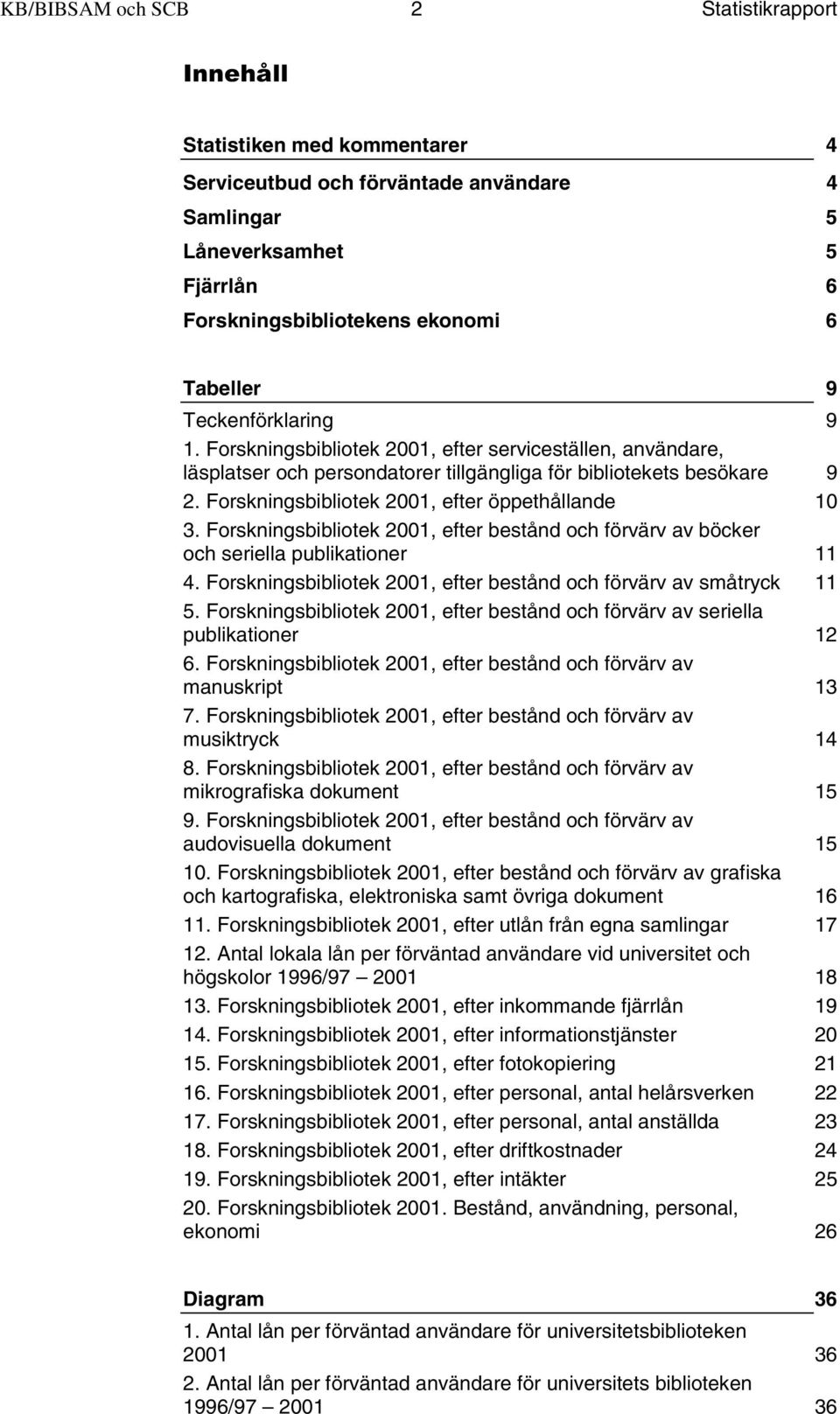 Forskningsbibliotek 2001, efter öppethållande 10 3. Forskningsbibliotek 2001, efter bestånd och förvärv av böcker och seriella publikationer 11 4.