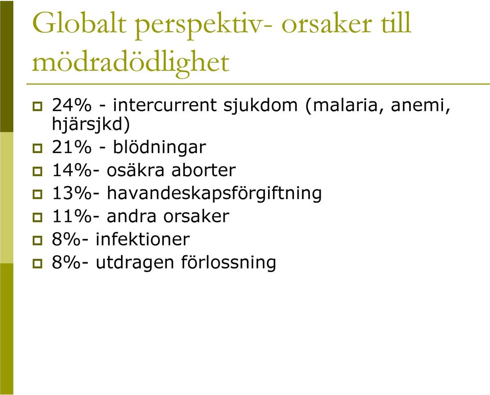 blödningar 14%- osäkra aborter 13%-