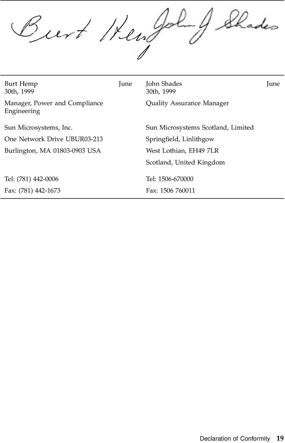 Sun Microsystems Scotland, Limited One Network Drive UBUR03-213 Springfield, Linlithgow Burlington, MA