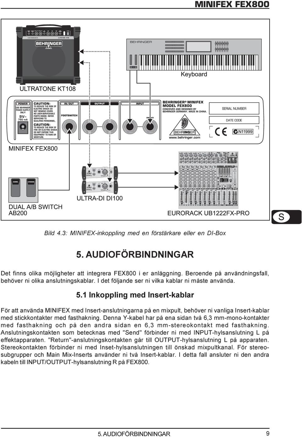 1 Inkoppling med Inert-kablar För att använda MINIFEX med Inert-anlutningarna på en mixpult, behöver ni vanliga Inert-kablar med tickkontakter med fathakning.