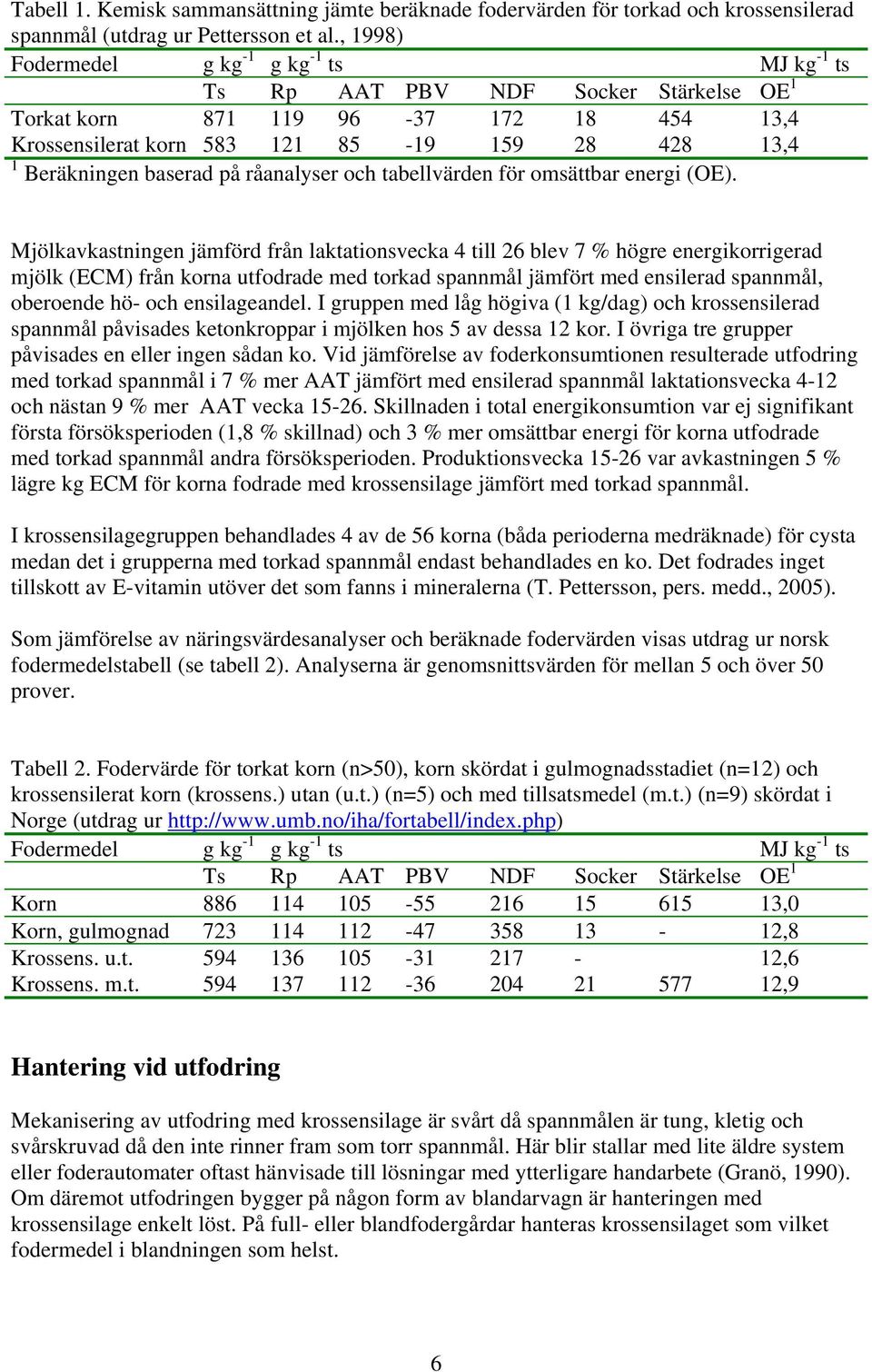 baserad på råanalyser och tabellvärden för omsättbar energi (OE).