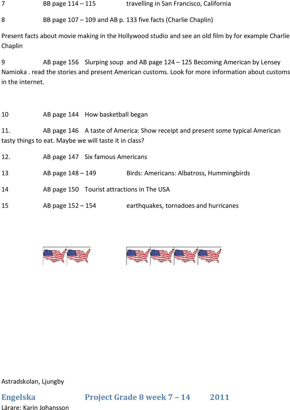 American by Lensey Namioka. read the stories and present American customs. Look for more information about customs in the internet. 10 AB page 144 How basketball began 11.