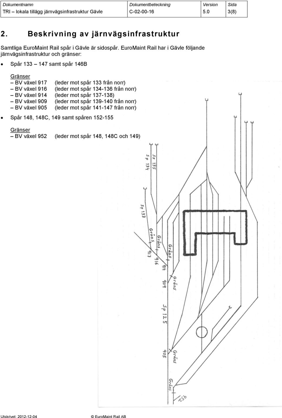 EuroMaint Rail har i Gävle följande järnvägsinfrastruktur och gränser: Spår 133 147 samt spår 146B Gränser BV växel 917 (leder mot spår 133 från