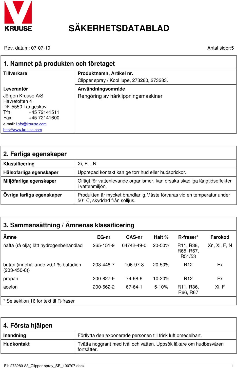 Clipper spray / Kool lupe, 273280, 273283. Användningsområde Rengöring av hårklippningsmaskiner 2.