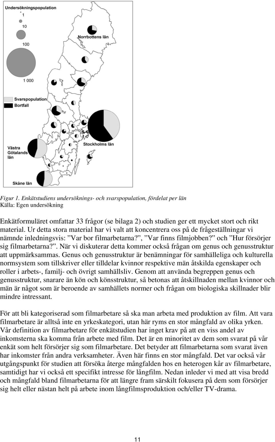 Ur detta stora material har vi valt att koncentrera oss på de frågeställningar vi nämnde inledningsvis: Var bor filmarbetarna?, Var finns filmjobben? och Hur försörjer sig filmarbetarna?