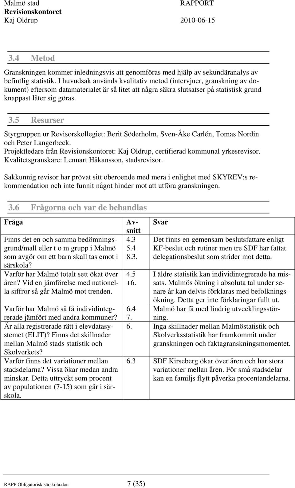 5 Resurser Styrgruppen ur Revisorskollegiet: Berit Söderholm, Sven-Åke Carlén, Tomas Nordin och Peter Langerbeck. Projektledare från : Kaj Oldrup, certifierad kommunal yrkesrevisor.