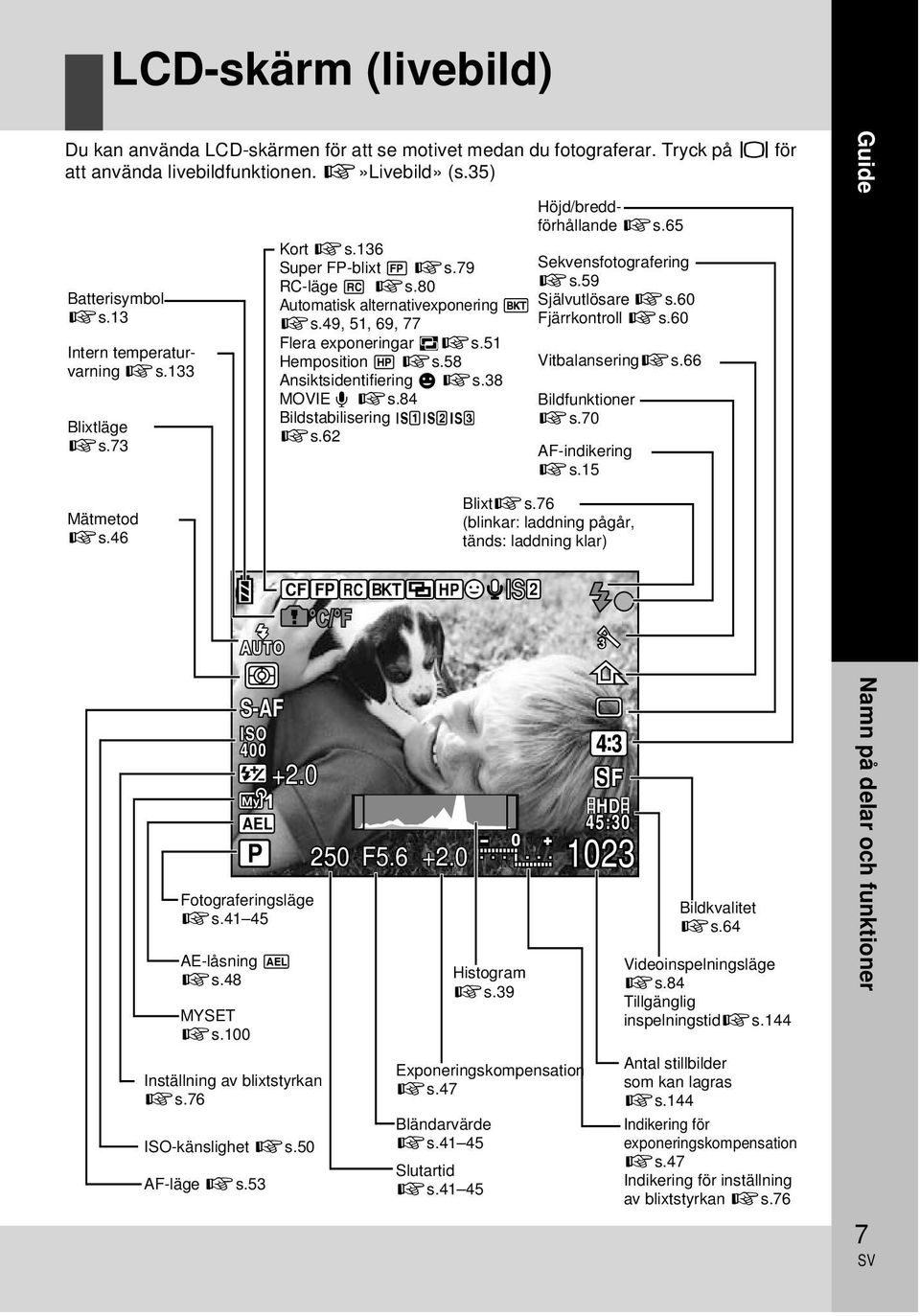 58 Ansiktsidentifiering g gs.38 MOVIE R gs.84 Bildstabilisering vws gs.62 Höjd/breddförhållande gs.65 Sekvensfotografering gs.59 Självutlösare gs.60 Fjärrkontroll gs.60 Vitbalanseringgs.