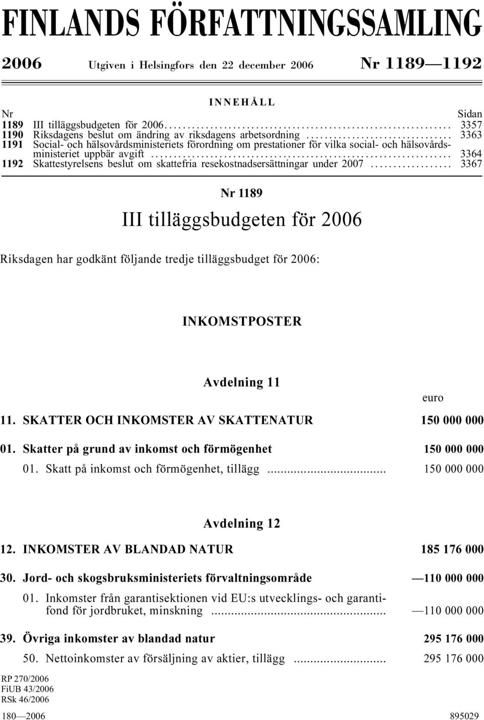 ............................... 3363 1191 Social- och hälsovårdsministeriets förordning om prestationer för vilka social- och hälsovårdsministeriet uppbär avgift.