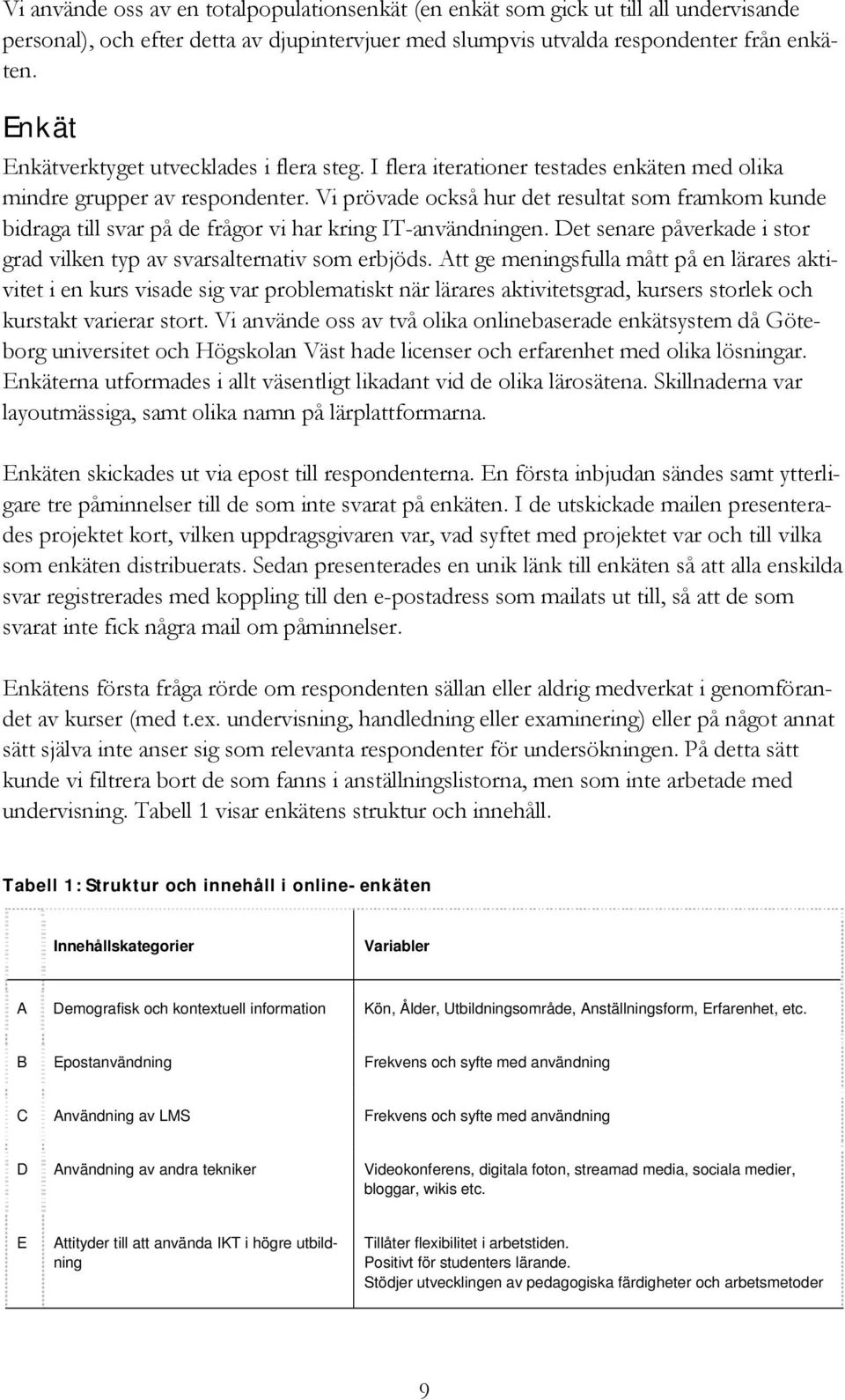 Vi prövade också hur det resultat som framkom kunde bidraga till svar på de frågor vi har kring IT-användningen. Det senare påverkade i stor grad vilken typ av svarsalternativ som erbjöds.